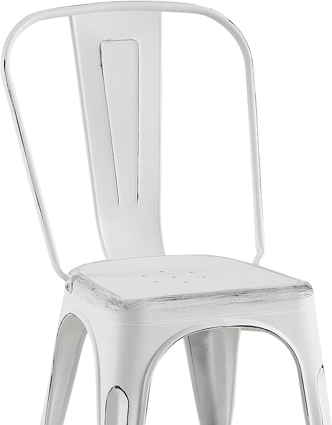 AC Pacific Stackable Metal Dining Chairs Set of 2 for Indoor and Outdoor Use, Durable Stacking Seat, Farmhouse Kitchen, Bar, Patio, Bistro, Cafe, Industrial Style, 2pcs, Sanded Matte White
