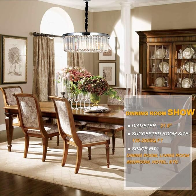 Crystal Chrome Chandelier Modern Chandeliers Lighting Pendant Ceiling Light Fixture 2-Tier for Dining Room Living Room Kitchen Island W21.6