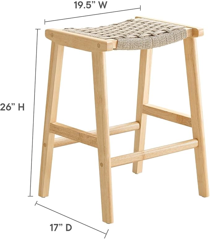 Modway Saoirse Woven Rope Wood Counter Stool - Set of 2 in Natural Natural