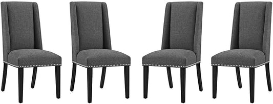 Modway Baron Modern Tall Back Wood Upholstered Fabric Four Dining Chairs in Gray