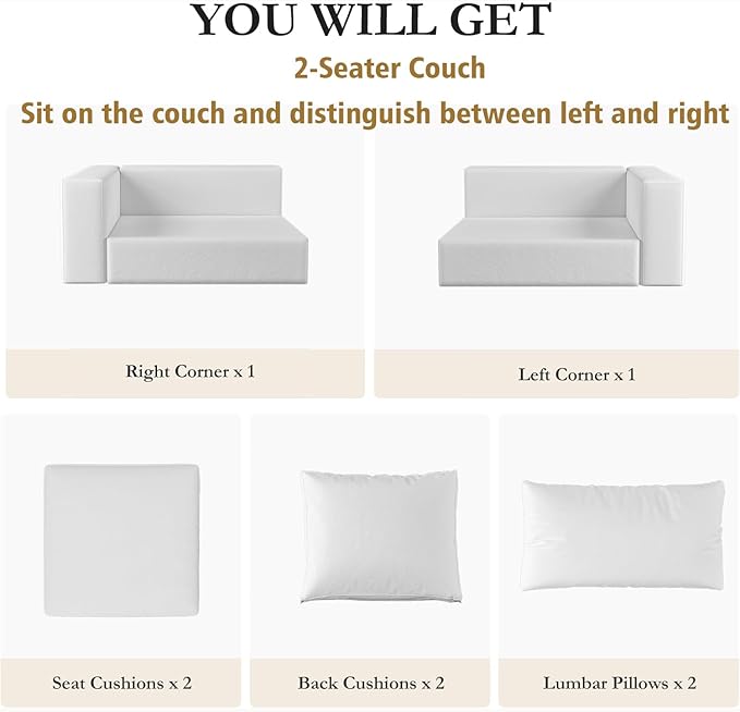 Modular Sectional Sofa Cloud Couch for Living Room, Comfy Cloud Puff Modern Sofa Set, White Oversized Couch Cushion Covers Removable, High-Density Memory Foam