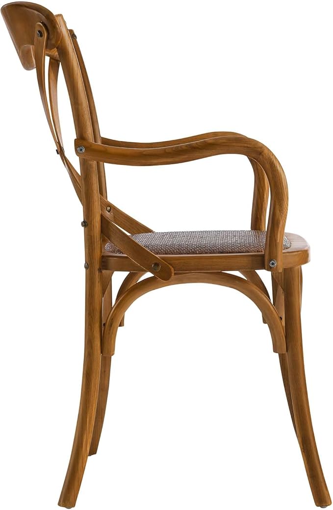 ModwayEEI-1538-WALGear Modern Farmhouse Cross Back Solid Elm Wood Dining Armchair With Rattan SeatFour Dining Chair SetWalnut
