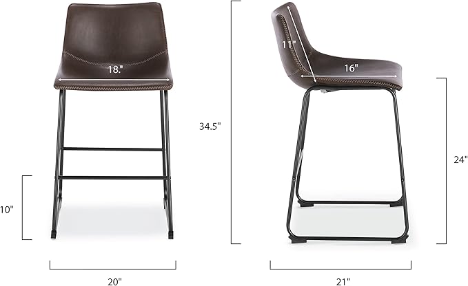 POLY & BARK Brinley Counter Stool Set of 3 – Modern Armless Counter-Height Stools with Gently Curved Backrest and Wood Legs – Brown – Faux Leather Seating for Kitchen Island or Breakfast Bar