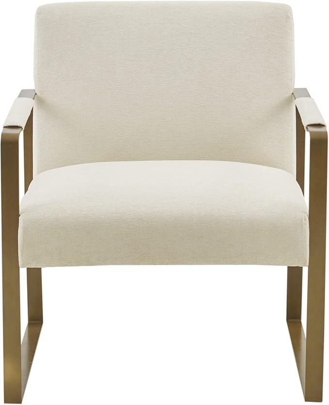 Martha Stewart Upholsterd Accent Chair Living Room Furniture - Modern Design, Comfortable Foam Seat Cushion Bedroom Lounge, Sophisticated Finished, Sturdy Frame, Cream/Gold, 28.5" W x 29" D x 32.5" H