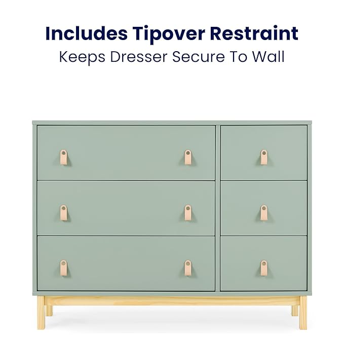 babyGap Legacy 6 Drawer Dresser with Leather Pulls and Interlocking Drawers by Delta Children - Greenguard Gold Certified, Sage Green w/Natural