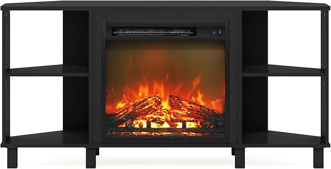 Furinno Jensen Corner Fireplace TV Stand with 4 Open Compartments for TV up to 55 Inches, Americano