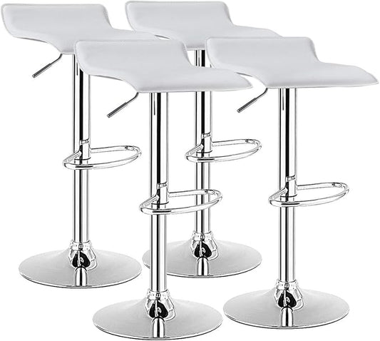 COSTWAY Bar Stools Set of 4, Modern Swivel Contemporary barstools with Adjustable Height, Footrests, Chrome Hydraulic PU Leather Backless Bar Chairs for Kitchen Island Cafe Pub, White