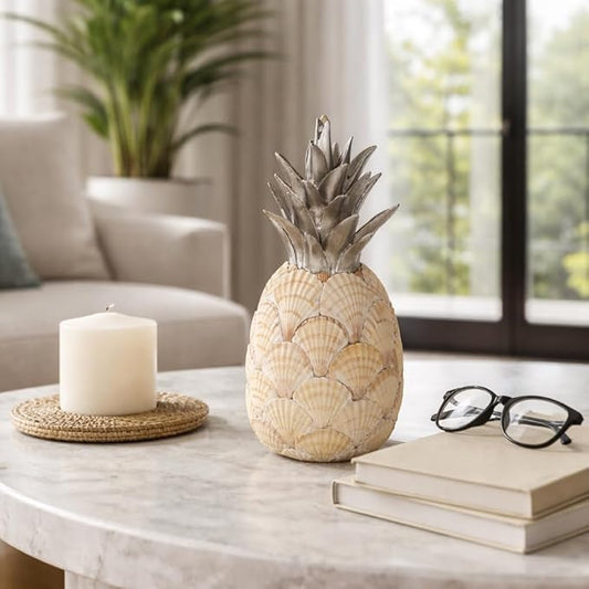 Sagebrook Home Unique 12" Seashell Pineapple Decorative Object, Polyresin Multi-Color Accent Piece for Home Elegance and Coastal Charm