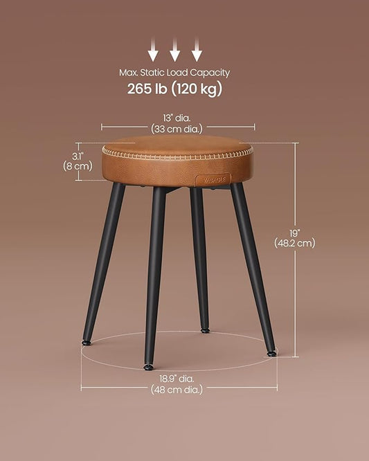 VASAGLE EKHO Collection - Dining Chairs Stools Set of 4, Upholstered Kitchen Chairs, Vanity Stools, Synthetic Leather with Stitching, Mid-Century Modern, 19-Inch Tall, Easy Assembly, Caramel Brown