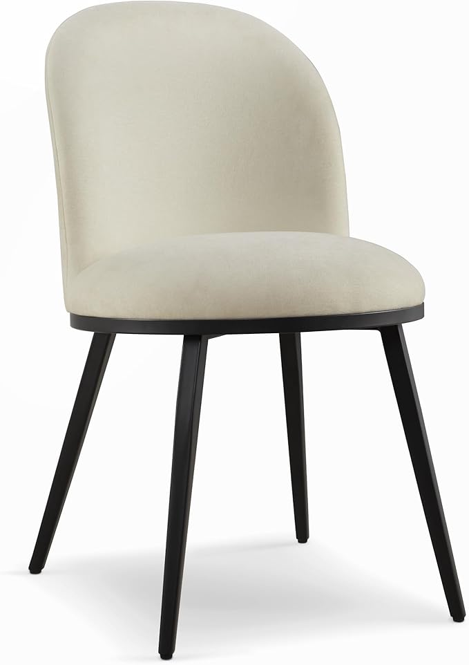 Dining Chairs Set of 2, Fabric Upholstered Dining Room Chairs with Ergonomic Backrest & Metal Legs, Modern Kitchen Side Chairs for Home, Restaurant, and Café, Coconut