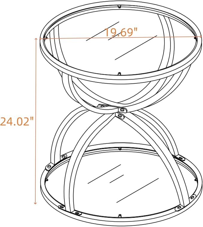 20" Tempered Glass Round Coffee Table Modern Chrome Frame Dome Base Two Tiers Circle Small Living Room Center Tables