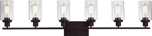 MELUCEE 6-Light Bathroom Vanity Light Fixture Vintage Industrial Oil Rubbed Bronze Wall Sconce Lighting with Clear Glass Shade for Living Room Bedroom Kitchen (Patent No.: US D963914 S)