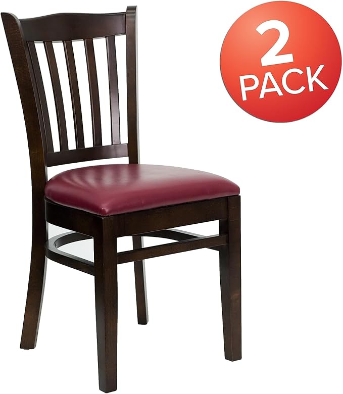 Flash Furniture 2 Pk. HERCULES Series Vertical Slat Back Walnut Wood Restaurant Chair - Burgundy Vinyl Seat
