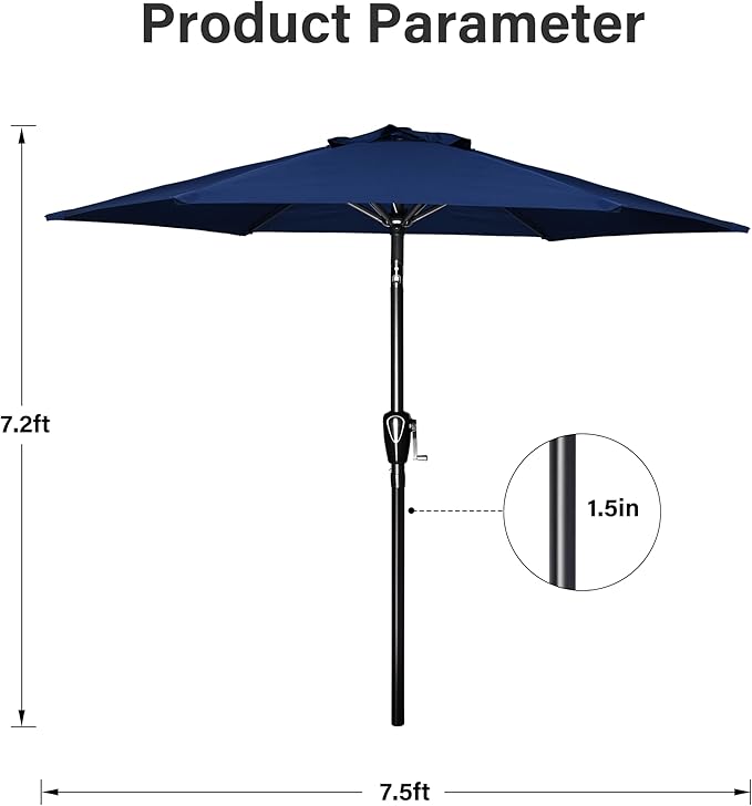 Simple Deluxe 2 Pack 7.5' Patio Umbrella Outdoor Table Market Yard Umbrella with 6 Sturdy Ribs for Backyard, Pool, Garden, Deck, Dark Blue
