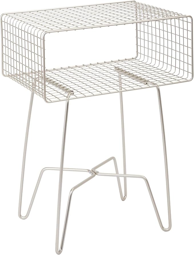 mDesign Modern Industrial Side Table with Storage Shelf, 2-Tier Metal Minimal End Table, Metallic Caged Grid - Accent Furniture for Living Room, Bedroom, Office, Dorm, Concerto Collection, Satin