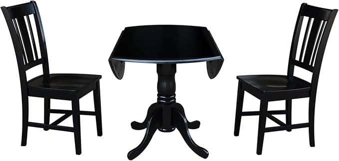 International Concepts 42" Dual Drop Leaf 2 San Remo Chairs Dining Table, Black