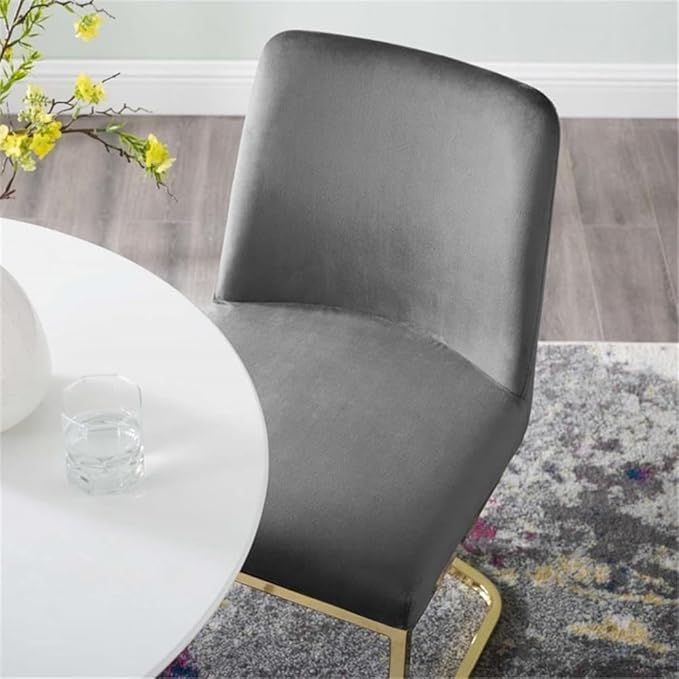 Modway Amplify Sled Base Performance Velvet Dining Side Chair, Gold Gray