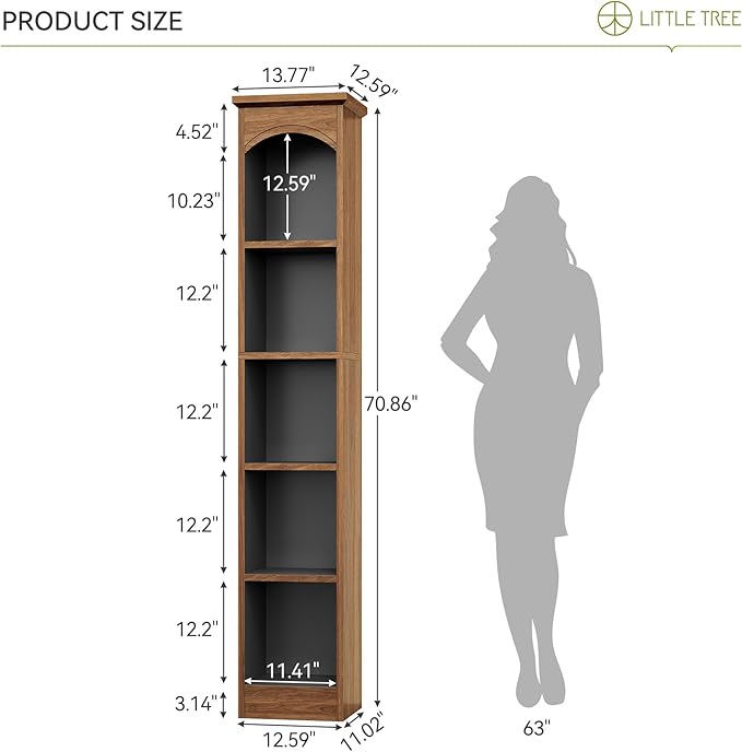 LITTLE TREE 70.9" Tall Bookshelf, 5-Tier Open Bookcase with Cubes, Bookshelves with Storage Space, Freestanding Narrow Bookcase for Home Office, Brown, 3 Pack