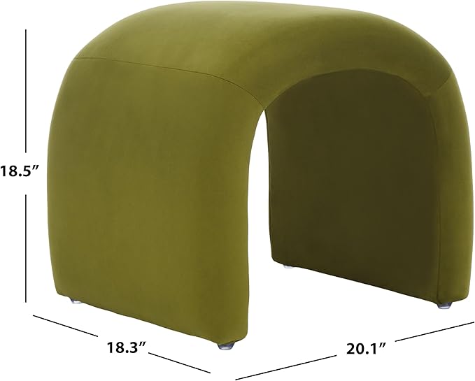 SAFAVIEH Home Collection Kibo Olive Velvet Waterfall Curved Ottoman (Fully Assembled)