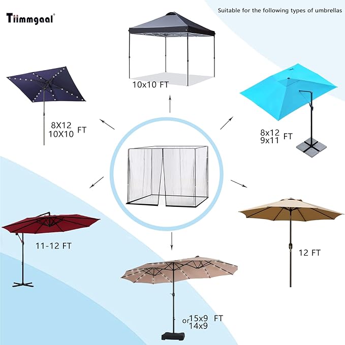 10' x 10' Patio Umbrellas Netting Mosquito Netting, Gazebo Canopy Patio Umbrella Square Clearance or Circularity OtdoorCanopy Umbrella Screen (Black)（Note: Mosquito Netting only）