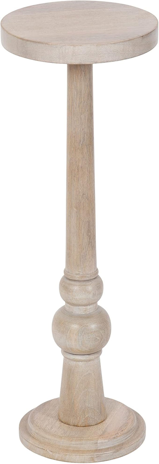 Kate and Laurel Wegner Coastal Wooden Round Drink Table; 8 x 23; Whitewash; Elegant and Durable Pedestal Table for Use as Small Drink Table; Plant Stand; or Decorative Item Display