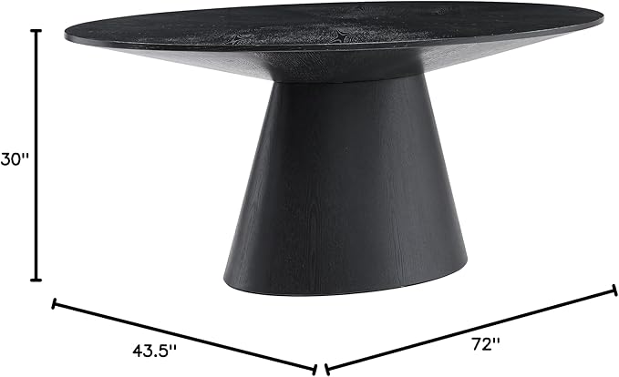 Meridian Furniture 848-T Gavin Collection Mid-Century Modern Oval Dining Table with Oak Wood Veneer in a Black Finish, 72" W x 43.5" D x 30" H, Black