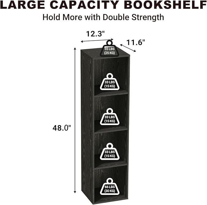 4 Tier Bookshelf, Freestanding Corner Storage Shelve Book Case for Narrow Space, 4 Cube Storage Organizer Small Bookcase for Home Office Living Room (Black, 4 Cube)