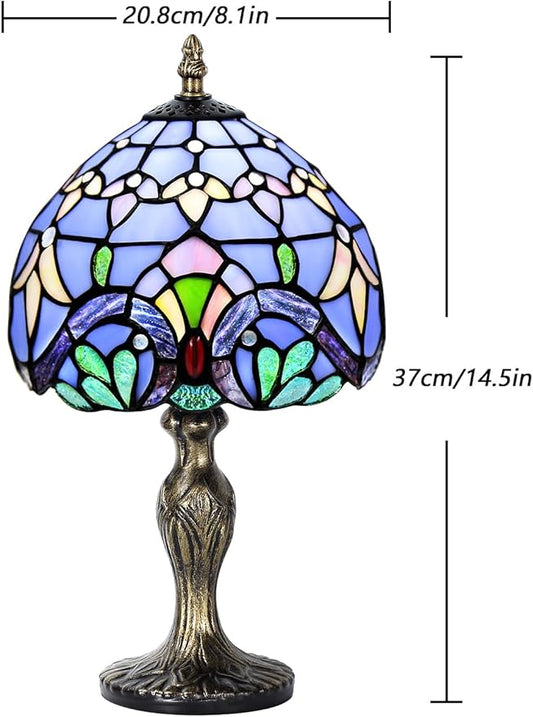 MIAOKE Stained Glass Table Lamp,Stained Glass Crystal Bead Style Table Light,Handmade Desk Bedside Night Light,Antique Art Craft Gifts Lover Living Room Bedroom Bookcase (Blue Baroque)