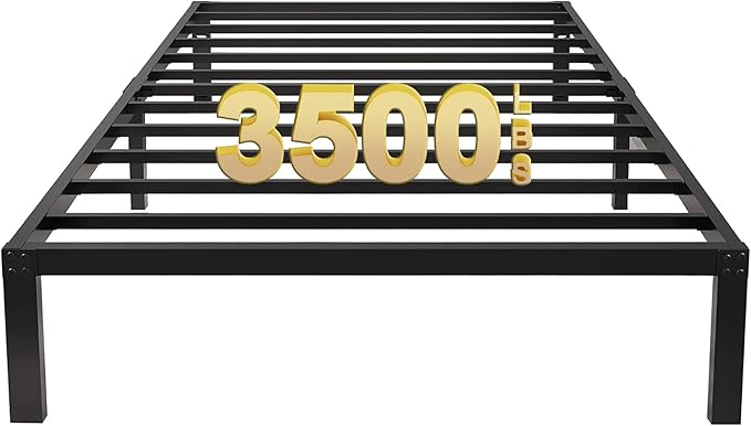 14 Inch Tall 3500lbs Heavy Duty Metal Bed Frame/with Storage/Mattress Foundation/Steel Slats Platform/Noise Free/No Box Spring Needed,Twin