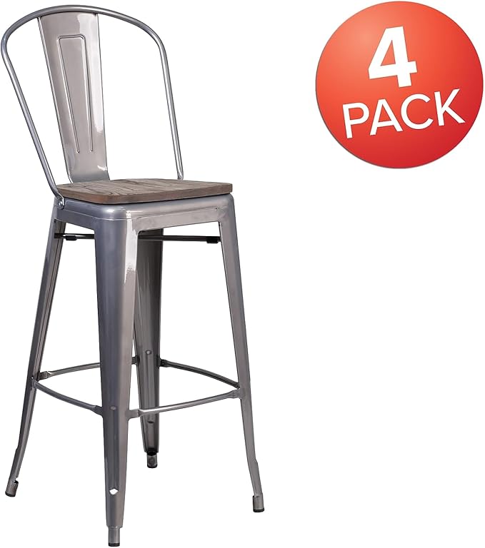 Flash Furniture Commercial Grade 30" High Black Metal Indoor-Outdoor Barstool with Removable Back