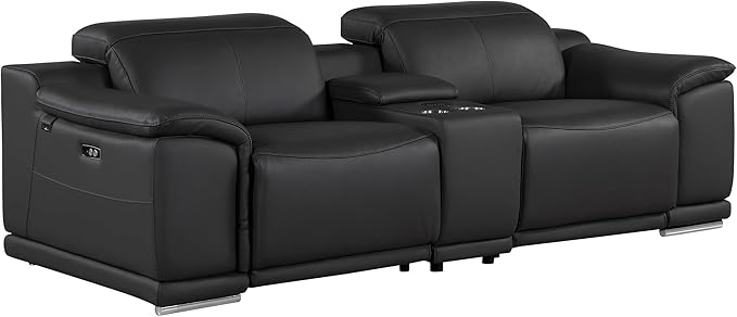 BlackJack Furniture Venice Top Grain Italian Leather Power Recline 8 Piece 5 Seater Sofa - 134" Theater Seating Modern Couch for Living Room Apartment with Adjustable Headrests & USB Port, Black