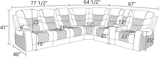 Power Recliner Sectional Sofa with LED, Breathing Leather Reclining Sectional Couch, L Shaped Couch with Dual Recliners, USB Port, Cup Holder&Storage (Dark Red, Sectional+Loveseat(8 Seats))