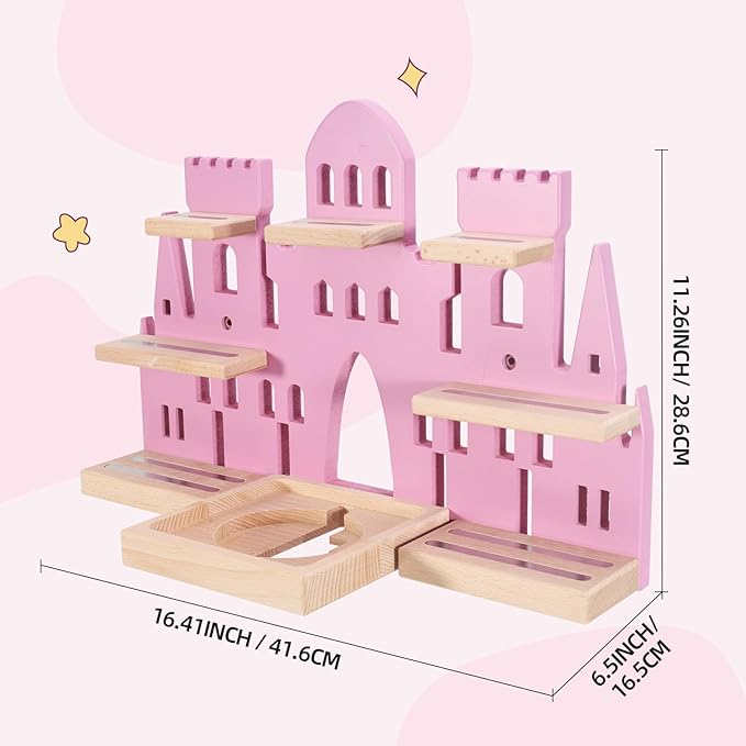 Tonie Shelf for Toniebox, Castle Tonie Shelf,Tonie Figures Tonie Storage,Magnetic Wooden Floating Shelves Compatible with Tonie Box Player Character for Kids Room (Pink)
