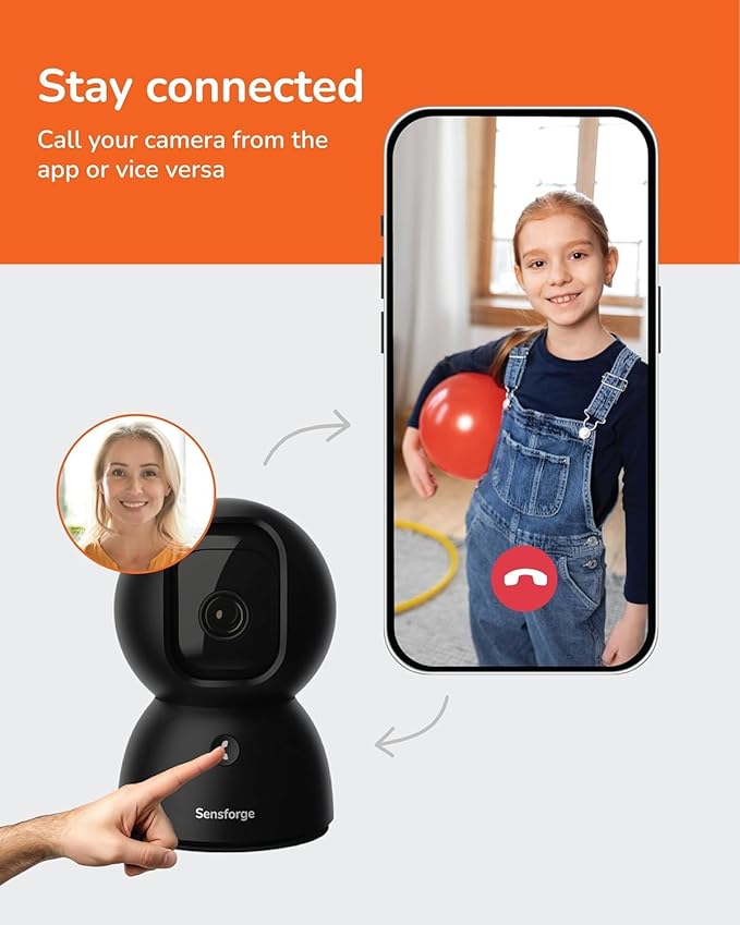 Sensforge 2.5K Indoor Pan-Tilt Dome Security Camera, 360° Coverage, AI Human & Pet Detection, Two-Way Talk, Dual-Band Wi-Fi (2.4G/5G), 64GB SD Card, Free Basic Plan, Optional Subscription (2, Black)