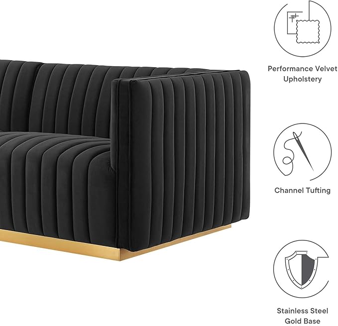 Modway Conjure Channel Tufted Performance Velvet Sectional, 5-Piece Left L-Shaped Sofa, Gold Black
