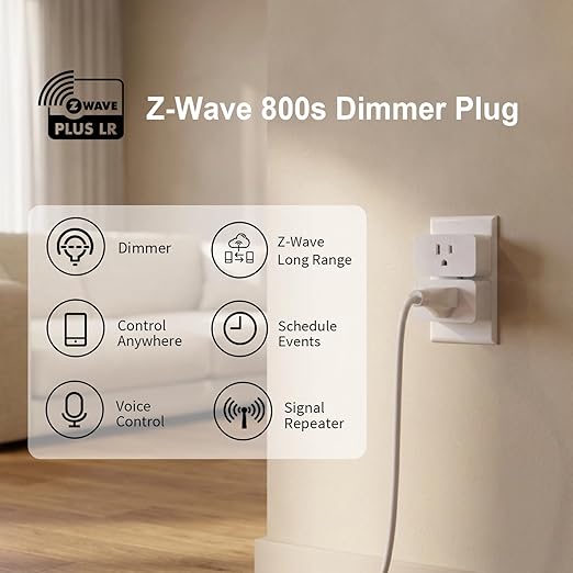 Minoston 800 Series Z-Wave Plug Dimmer Smart Plug-in Outlet, Built-in Repeater Range Extender, Z-Wave Hub Required, Work with Alexa, SmartThings, Z-Box, Home Assistant (MP31ZD)