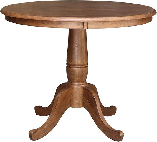 IC INTERNATIONAL CONCEPTS 36" Solid Wood Round Top Pedestal Table in Distressed Oak - 29.1" Height