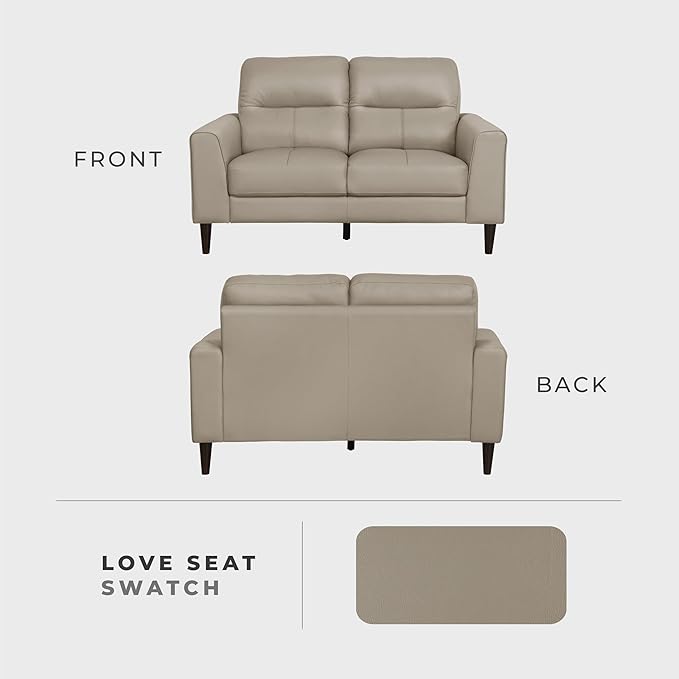 Lexicon Leather Match Loveseat Sofa, Modern Couch Sofa, Oversized Loveseat, Solid Wood Legs, Top Grain Leather 2 Seater Couch for Living Room, Bedroom, Office, Apartment, Waiting Room, Latte