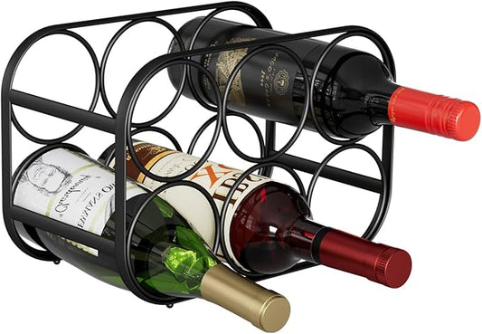 Buruis 6-Bottle Wine Rack, Modern Metal Countertop Wine Holder Stand for Kitchen, Pantry & Cabinet Storage, No Assembly Required, Black