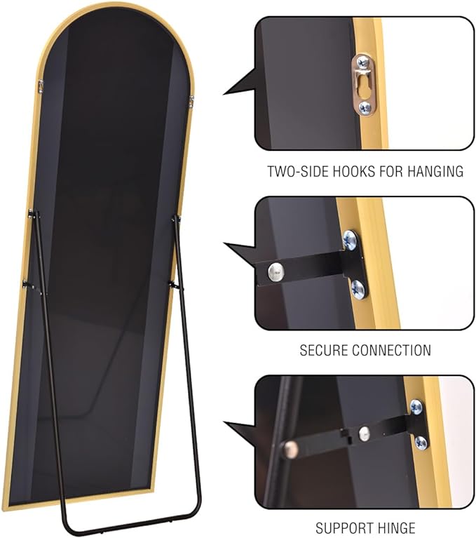 Arched Gold Mirror - 34"x76" Freestanding Floor Mirror, Wall Mounted for Bedroom