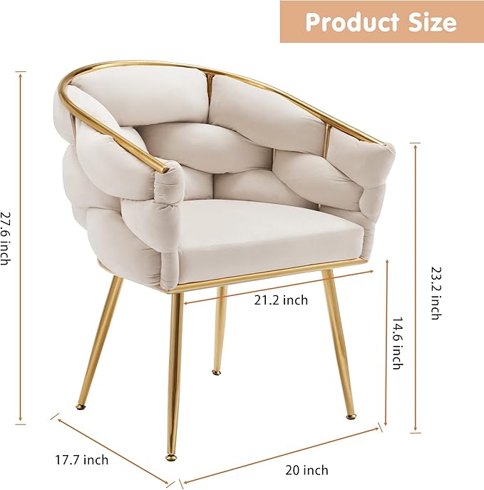 Luxury French Weave Accent Chair with Metal Legs, Mid Century Modern Lounge Chair for Living Room Bedroom Office, Industrial Chic Design Soft Cushion Sturdy Frame 350lb Capacity, White