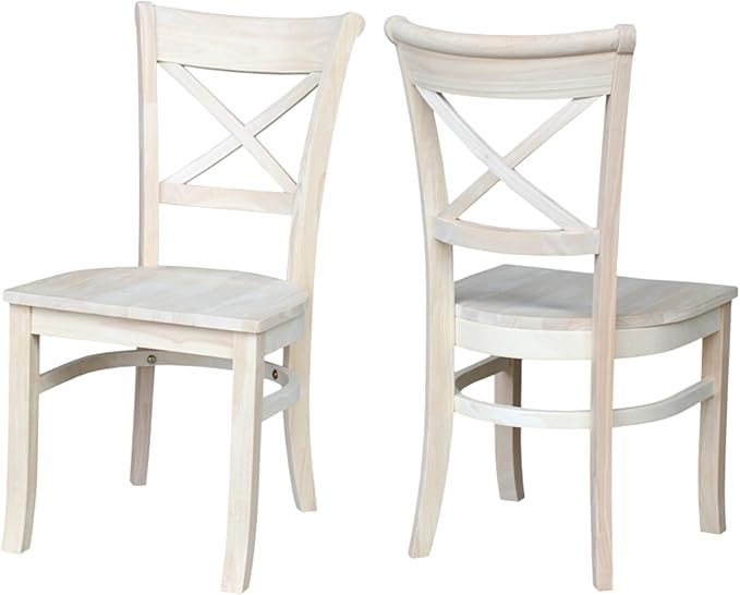 Charlotte X-Back Wooden Chairs, Set of 2, Sturdy Solid Wood Construction, Ideal for Dining Room and Kitchen - Unfinished