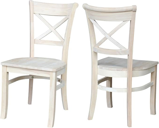 Charlotte X-Back Wooden Chairs, Set of 2, Sturdy Solid Wood Construction, Ideal for Dining Room and Kitchen - Unfinished