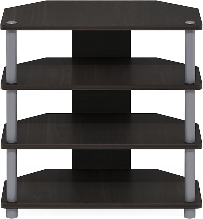 Furinno Turn-N-Tube Easy Assembly 4-Tier Petite Entertainment Center / TV Stand / TV Unit / TV Desk, Espresso/Grey