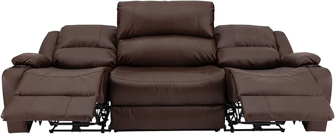 RecPro Charles 94" Powered Triple RV Wall Hugger Recliner | Drop Down Console | RV Furniture with Upgraded 2023 Fabric (Mahogany)