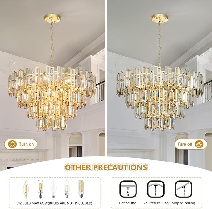 Crystal Contemporary Chandelier Foyer Entryway Lighting, 4-Tier Large Foyer Entrance Chandeliers for High Ceiling Big Crystal Chandelier (Dia 30 inch 15 Lights) Gold