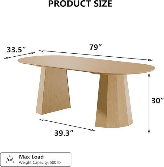 Casaphoria 79" Oval Dining Table, Modern Wood Kitchen Table with Cone Shaped Strip Polygonal Base for Living Room & Dining Room, Easy Assembly Farmhouse Furniture for 6-8, Oak