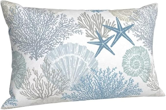 BETGINY Summer Coastal Throw Pillow Cover 12X20 Inch Pack of 2, Beach Seashell Starfish Themed Pillow Covers Square Cotton Ocean Pillow Cases Cushion for Bedroom Home Sofa Decoration