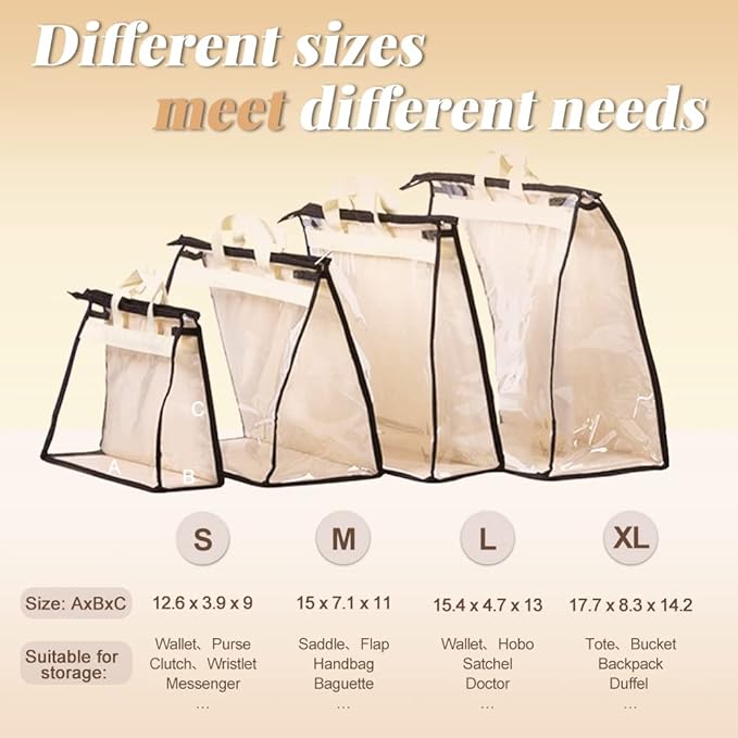 2 PCS Hanging Handbag Storage Organizer Purse Dustproof Storage Bag Transparent Non-woven Storage Bag with Zipper and Handle (M)