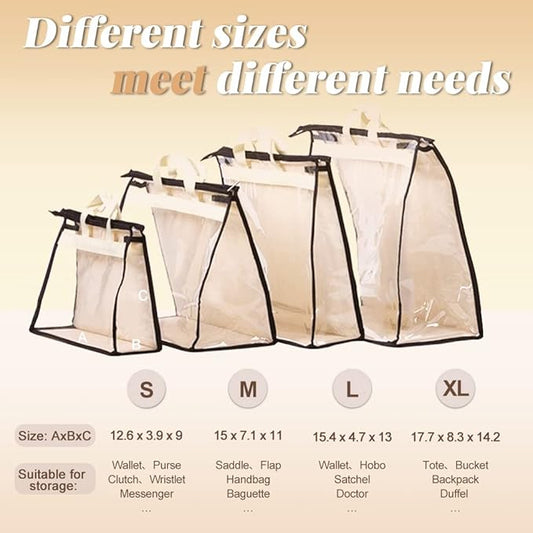 2 PCS Hanging Handbag Storage Organizer Purse Dustproof Storage Bag Transparent Non-woven Storage Bag with Zipper and Handle (XL)